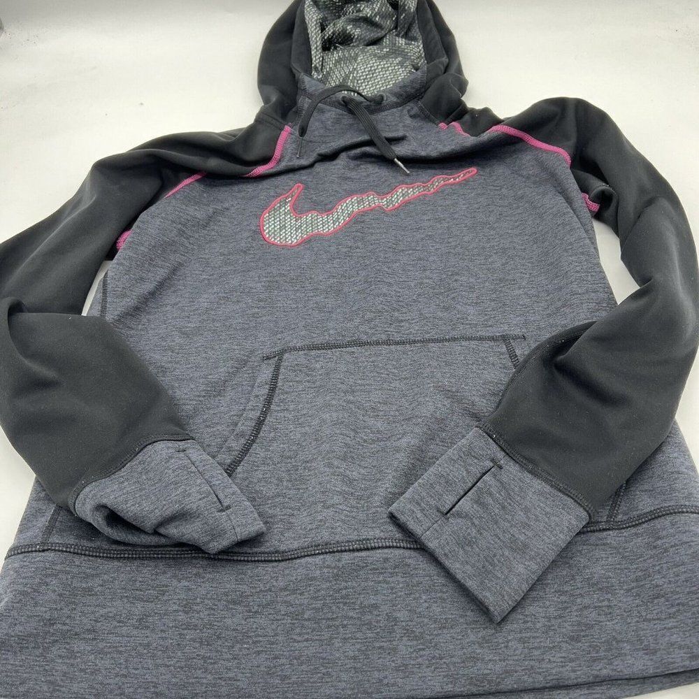 Nike Swoosh Logo Gray Therma Fit Hoodie Womens  Large Pullover Sweatshirt